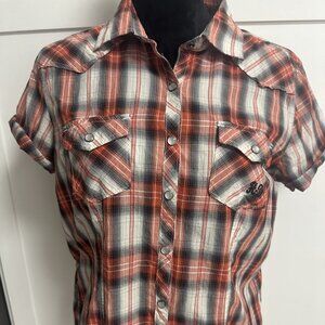 Harley Davidson Youth Girl's Plaid Bouse Size XL Snap Pearl Buttons Biker